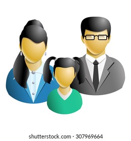 Family Asian with child avatar icon isolated on white background. Parents and daughter. Vector illustration