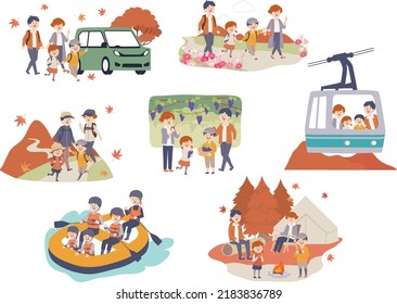 Family autumn vacation illustration set