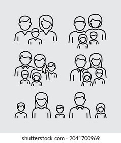 Vektor-Zeilensymbole für Avatar-Zeichen der Familie