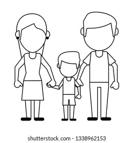 Family avatar faceless cartoon in black and white