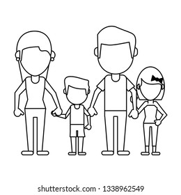 Family avatar faceless cartoon in black and white