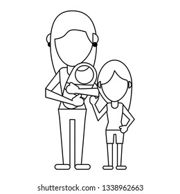 Family avatar faceless cartoon in black and white