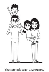 family avatar father with glasses carrying a boy in the shoulder and mother with short hair holding a girl profile picture cartoon