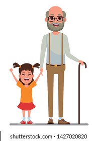 family avatar grandfather with beard and glasses next to a child profile picture cartoon character portrait vector illustration graphic design