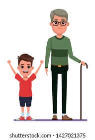 family avatar grandfather with glasses and cane next to a child profile picture cartoon character portrait vector illustration graphic design