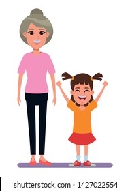 family avatar grandmother with bun next to a child 