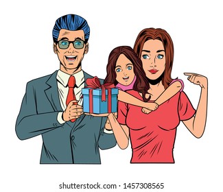 family avatar man with glasses and young girl with gift box profile picture cartoon character portrait vector illustration graphic design