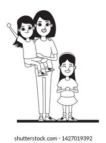 family avatar mother with short hair carrying a young girl next to a child profile picture cartoon character portrait in black and