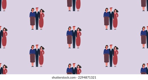 Family Avatar Symbols Texture, Seamless Pattern Background with Groups of Standing People - Pattern Design for Placards, Posters, Brochures, Front Pages, Presentations, Web Sites and Wrapping Papers