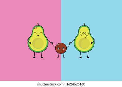 Family Avocado Kawaii Cute Illustration Character 