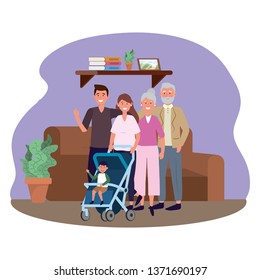 family with baby carriage