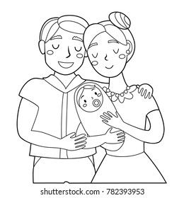 
Family with baby contour