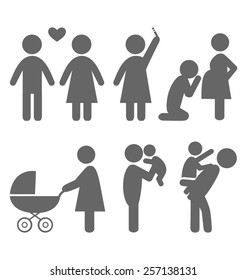 Family and baby flat icons isolated on white background