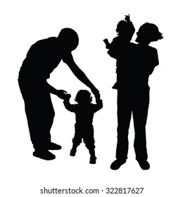 family with baby silhouette on white background