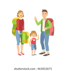 Family With Backpacks Preparing For Hike