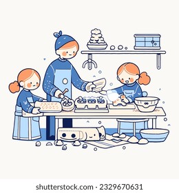 A family baking gingerbread cookies together, filling their home with the sweet smell of Christmas