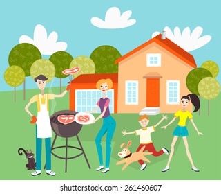 Family Barbecue - Illustration 