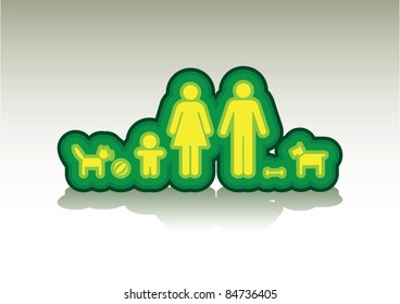 family in basic on rainbow background - illustration