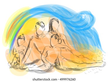 family at beach