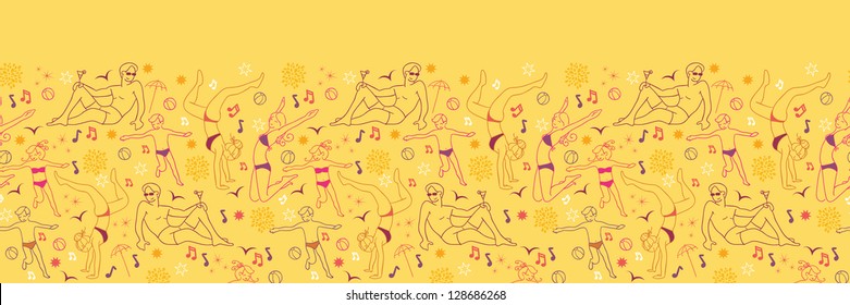 Family at the beach horizontal seamless pattern border