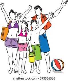 family at the beach illustration