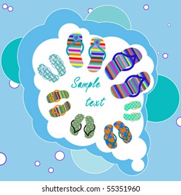 family beach shoes composition with bubbles background, abstract vector art illustration