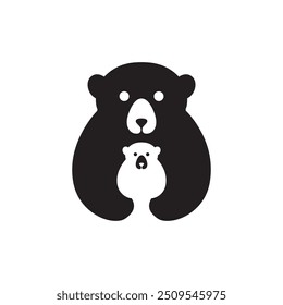 família urso animal vida selvagem urso filhotes projeto logotipo vetor plano