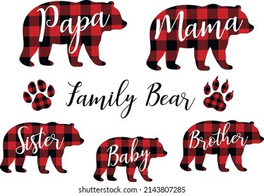 Family Bear Buffalo Plaid Isolated vector