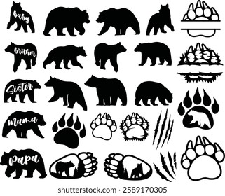 Family Bear Icons Set Bundle