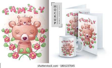 Family bear - poster and merchandising. Vector eps 10