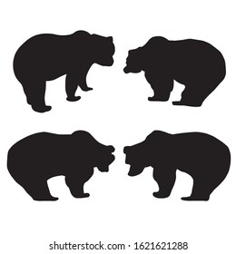 Family of bears. Collection of silhouettes of bears. Bear silhouette. Vector illustration isolated on white background for banner, print, poster. Typography design.