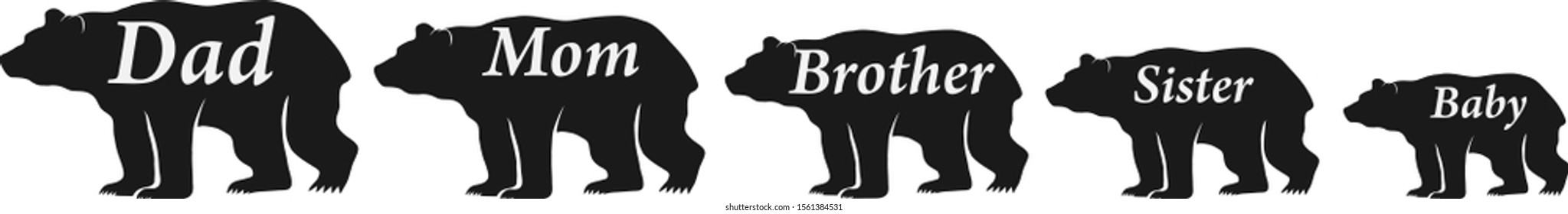 The family of bears. Daddy bear, mommy bear. Vector illustration of silhouettes of copper scientists isolated on white. Vector.