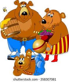 The family of bears. Father, mother and son, vector 