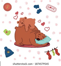 Family of bears winter Christmas stickers mom and bear