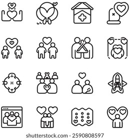 Family and bedding line icons collection. Thin outline icons pack. That icon collection. Set of line web pictograms with white background