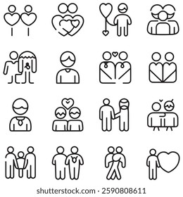 Family and bedding line icons collection. Thin outline icons pack. That icon collection. Set of line web pictograms with white background