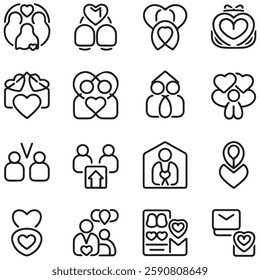 Family and bedding line icons collection. Thin outline icons pack. That icon collection. Set of line web pictograms with white background