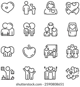 Family and bedding line icons collection. Thin outline icons pack. That icon collection. Set of line web pictograms with white background