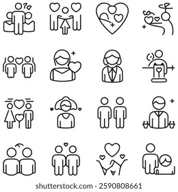 Family and bedding line icons collection. Thin outline icons pack. That icon collection. Set of line web pictograms with white background