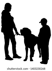 Family with big dog on white background