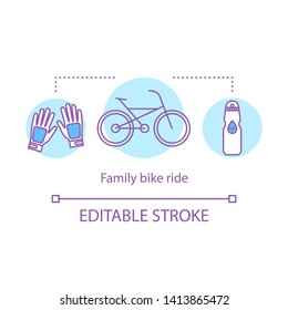 Family bike ride concept icon. Activities with kids idea thin line illustration. Cycling. Local park visiting. Time together. Active leisure. Vector isolated outline drawing. Editable stroke