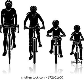 Family Biking Silhouette Front View