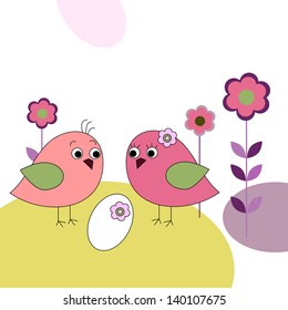 Family of a birds and eggs