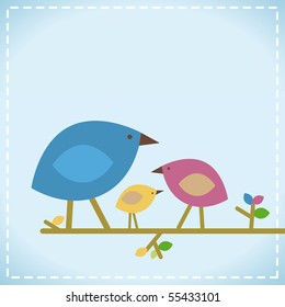 Family birds with the father, the mother and the son bird