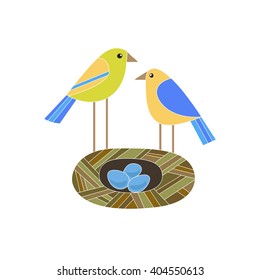 Family. Birds in the nest. Vector illustration