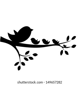 Family of birds sitting on a branch