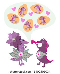 Family birth planning. Beautiful greeting card with a funny family of crocodiles thinking about the appearance of offspring.