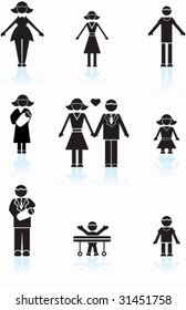 Family Black Icons : Set of icons representing a family of multiple people in a simplified style.