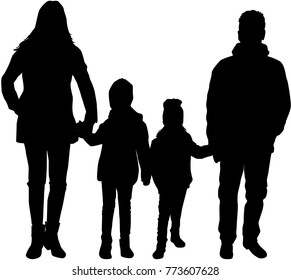 Family black silhouettes. Vector work.