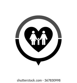 Family - black vector icon; map pointer;  message bubble